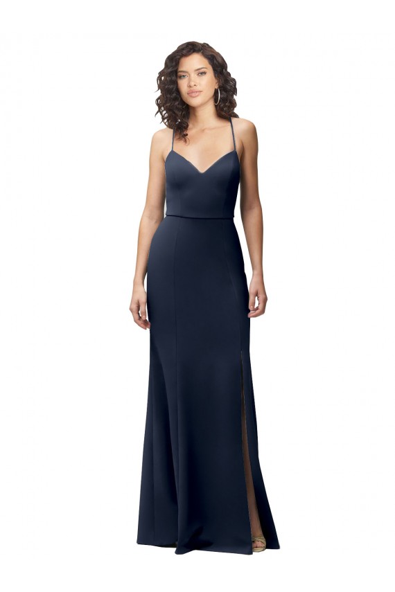 Wholesale Open Back Dark Navy Sheath High Neck Long Prom Dress Canada