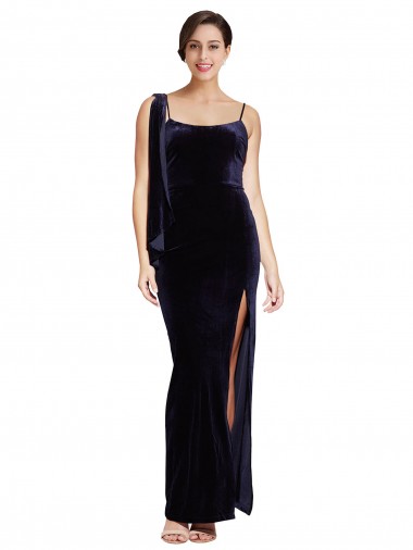 Wholesale Low Back Dark Navy Sheath Square Neck Long Prom Dress Canada