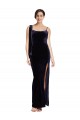Wholesale Low Back Dark Navy Sheath Square Neck Long Prom Dress Canada
