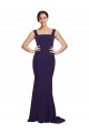 Wholesale Dark Navy Sheath Square Neck Sweep Train Prom Dress Canada