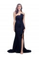 Wholesale Low Back Dark Navy Sheath Strapless Sweep Train Prom Dress Canada