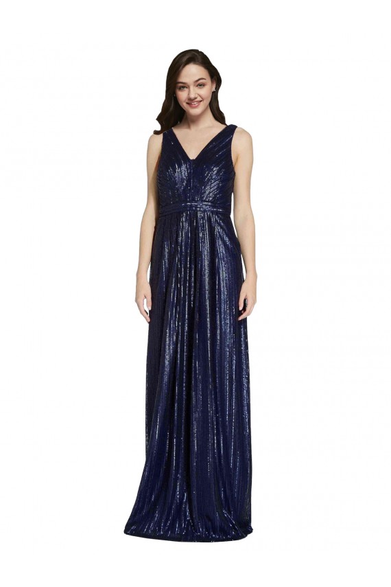 Wholesale V-Back Dark Navy Sheath V-Neck Long Prom Dress Canada