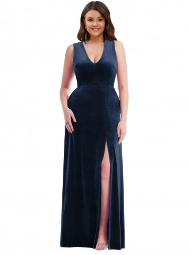 Wholesale Dark Navy Sheath V-Neck Long Plus Size Formal Prom Dress Canada