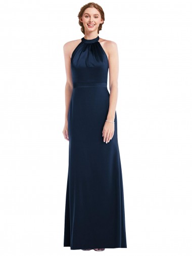 Wholesale Open Back Dark Navy Trumpet High Neck Long Prom Dress Canada