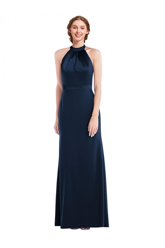 Wholesale Open Back Dark Navy Trumpet High Neck Long Prom Dress Canada