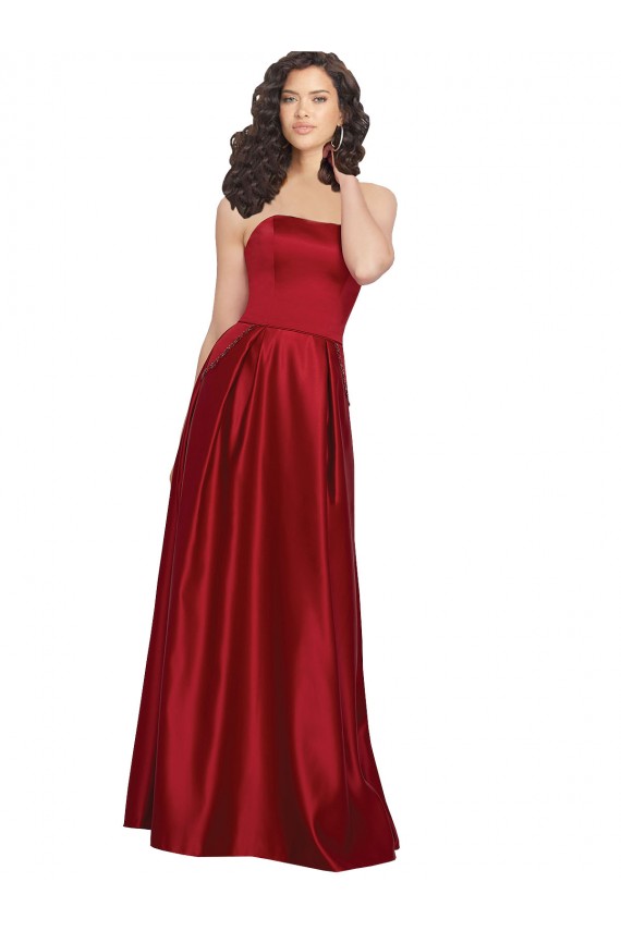 Wholesale Dark Red A-Line Strapless Long Prom Dress Canada