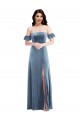 Wholesale Low Back Dusty Blue A-Line Off the Shoulder Long Prom Dress Canada