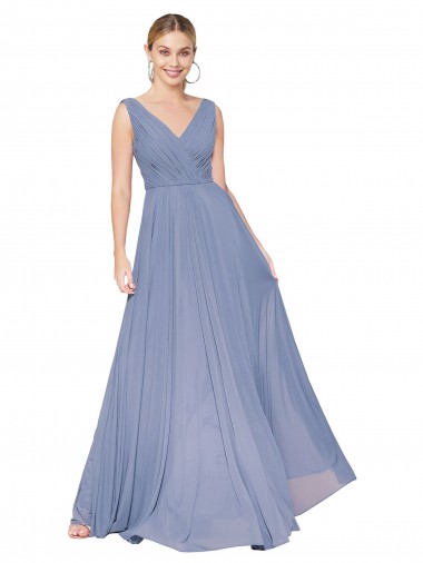 Wholesale V-Back Dusty Blue A-Line High Neck Long Prom Dress Canada
