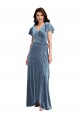 Wholesale Dusty Blue A-Line V-Neck Long Stretch Velvet Prom Dress Canada