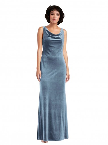 Wholesale V-Back Dusty Blue Sheath Cowl Neck Long Prom Dress Canada