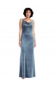 Wholesale V-Back Dusty Blue Sheath Cowl Neck Long Prom Dress Canada