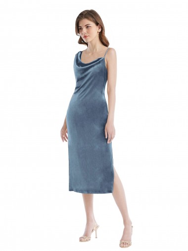 Wholesale Dusty Blue Sheath One Shoulder Long Prom Dress Canada
