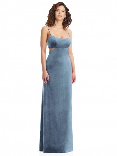 Wholesale Low Back Dusty Blue Sheath Square Neck Long Prom Dress Canada