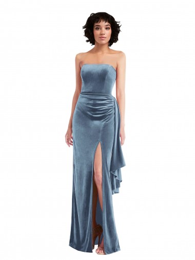 Wholesale Low Back Dusty Blue Sheath Strapless Long Prom Dress Canada