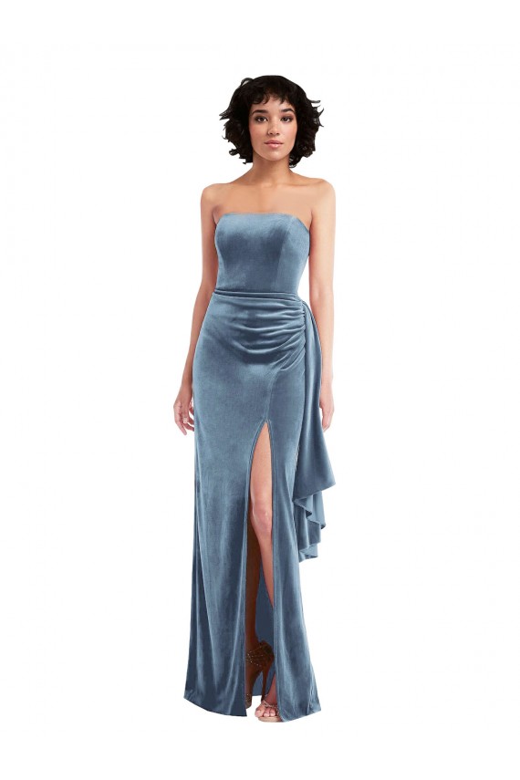 Wholesale Low Back Dusty Blue Sheath Strapless Long Prom Dress Canada