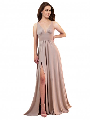 Wholesale Low Back Dusty Pink A-Line V-Neck Long Black Tie Prom Dress Canada