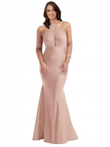 Wholesale Open Back Dusty Pink Mermaid Halter Neck Long Plus Size Formal Prom Dress Canada