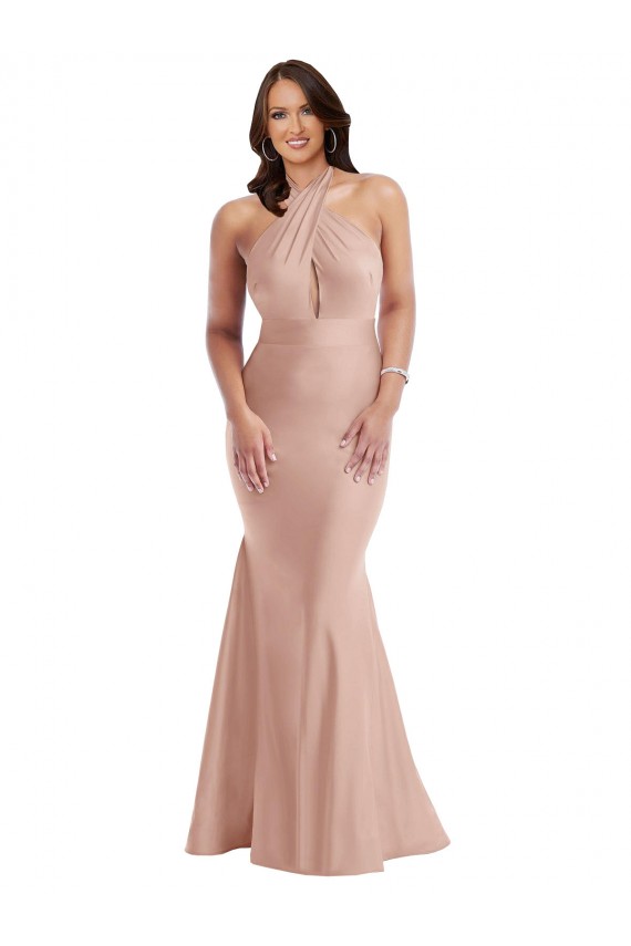 Wholesale Open Back Dusty Pink Mermaid Halter Neck Long Plus Size Formal Prom Dress Canada