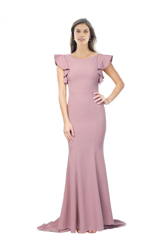 Wholesale V-Back Dusty Pink Mermaid Round Neck Sweep Train Prom Dress Canada