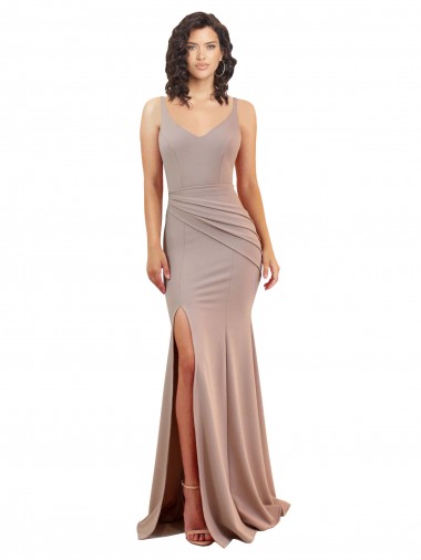 Wholesale Low Back Dusty Pink Mermaid V-Neck Long Black Tie Prom Dress Canada