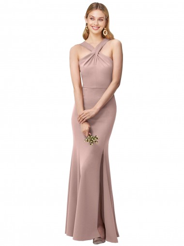 Wholesale Open Back Dusty Pink Sheath High Neck Long Prom Dress Canada