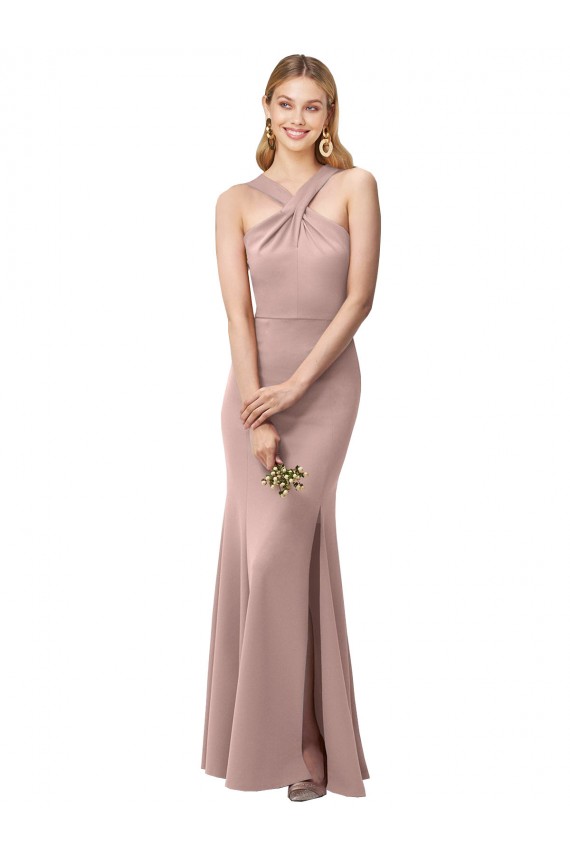 Wholesale Open Back Dusty Pink Sheath High Neck Long Prom Dress Canada