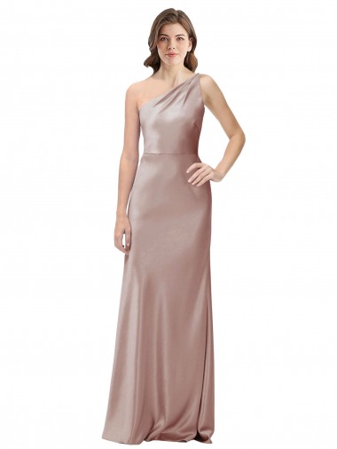 Wholesale Open Back Dusty Pink Sheath One Shoulder Long Prom Dress Canada