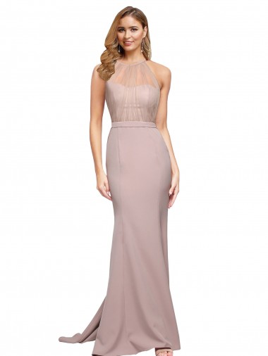 Wholesale Dusty Pink Sheath High Neck Sweep Train Prom Dress Canada