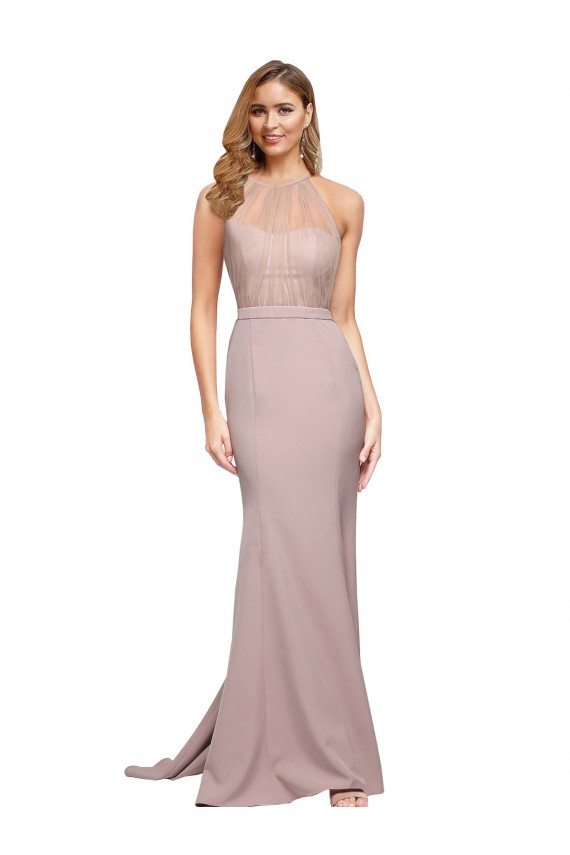 Wholesale Dusty Pink Sheath High Neck Sweep Train Prom Dress Canada