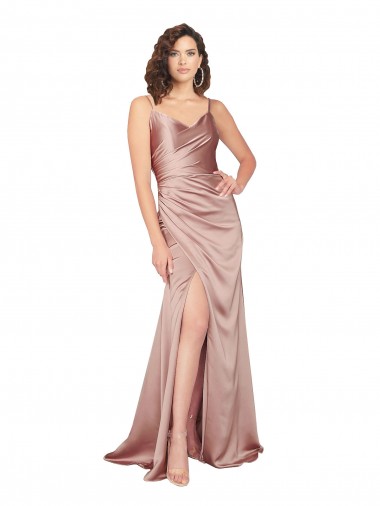 Wholesale V-Back Dusty Pink Sheath V-Neck Long Black Tie Prom Dress Canada