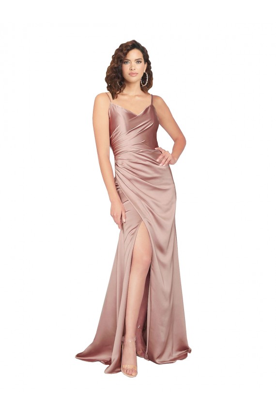 Wholesale V-Back Dusty Pink Sheath V-Neck Long Black Tie Prom Dress Canada