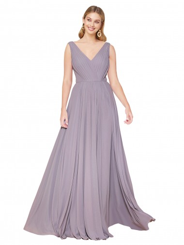 Wholesale V-Back Dusty Rose A-Line High Neck Long Prom Dress Canada