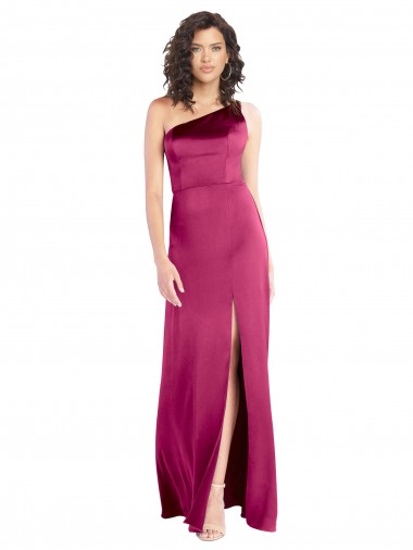 Wholesale Open Back Fuchsia A-Line One Shoulder Long Prom Dress Canada