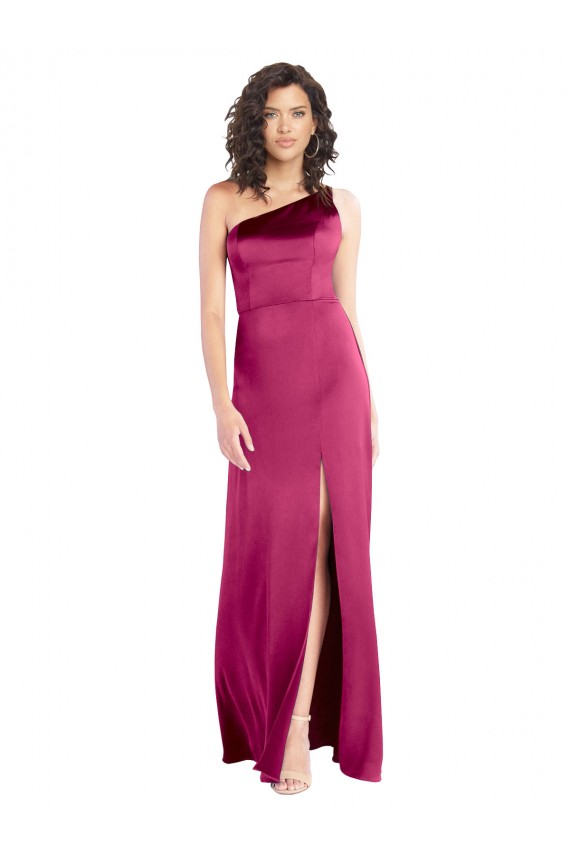 Wholesale Open Back Fuchsia A-Line One Shoulder Long Prom Dress Canada