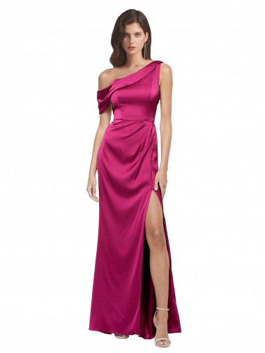 Wholesale Fuchsia A-Line One Shoulder Long Prom Dress Canada