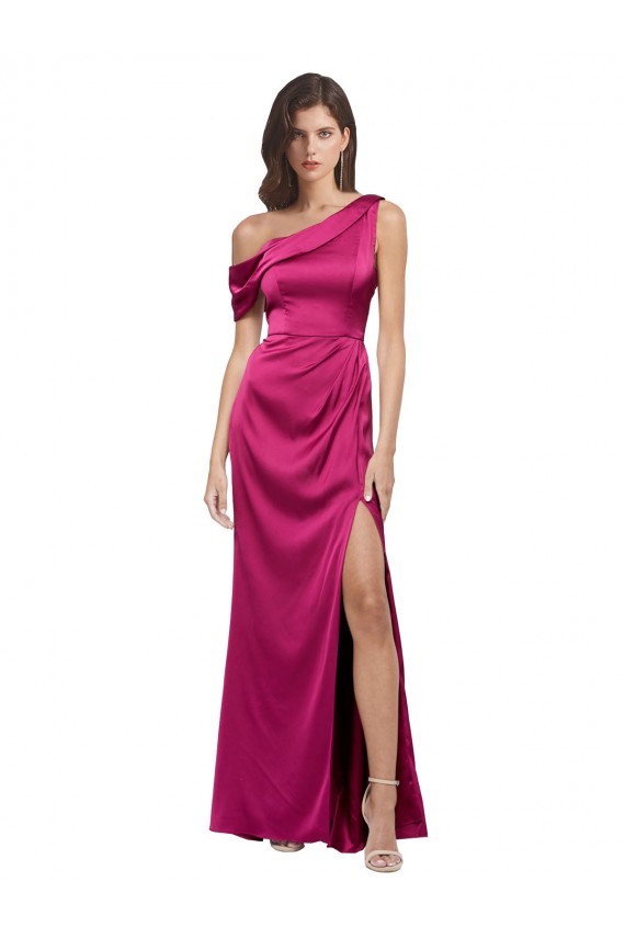 Wholesale Fuchsia A-Line One Shoulder Long Prom Dress Canada