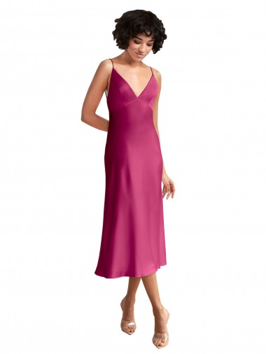 Wholesale Low Back Fuchsia A-Line V-Neck Midi Length Prom Dress Canada