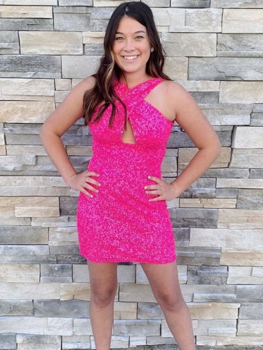 Wholesale Fuchsia Sheath Halter Neck Short Homecoming Dress Canada