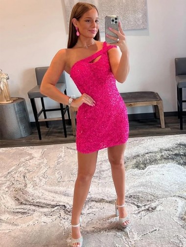 Wholesale Fuchsia Sheath One Shoulder Short Prom Dresses Canada
