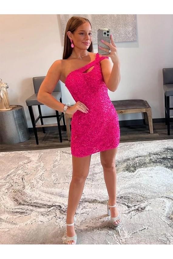 Wholesale Fuchsia Sheath One Shoulder Short Prom Dresses Canada