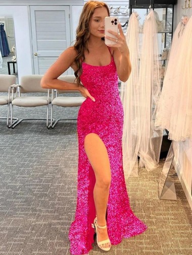 Wholesale Fuchsia Sheath Spaghetti Straps Sweep Train Prom Dress Canada