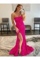 Wholesale Fuchsia Sheath Strapless Sweep Train Prom Dress Canada
