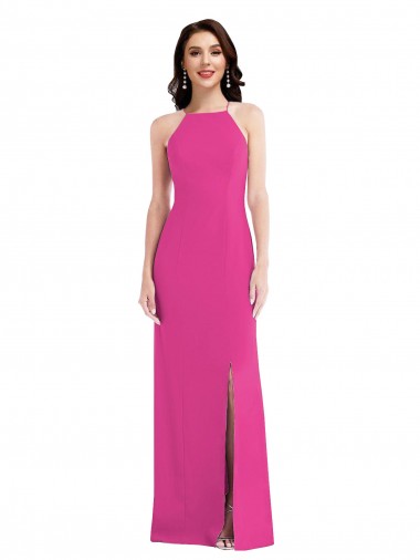 Wholesale Open Back Fuchsia Trumpet High Neck Long Prom Dress Canada