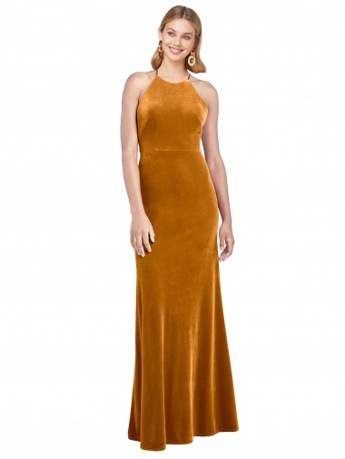 Wholesale Open Back Gold A-Line High Neck Long Prom Dress Canada