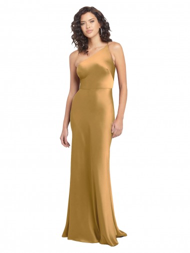 Wholesale Gold A-Line One Shoulder Sleeveless Long Prom Dress Canada