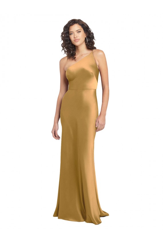 Wholesale Gold A-Line One Shoulder Sleeveless Long Prom Dress Canada