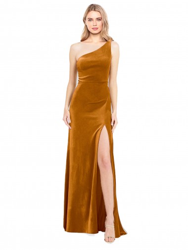 Wholesale Gold A-Line One Shoulder Long Prom Dress Canada
