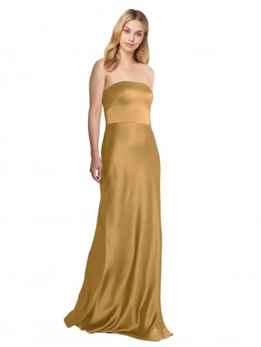 Wholesale Gold A-Line Strapless Long Prom Dress Canada