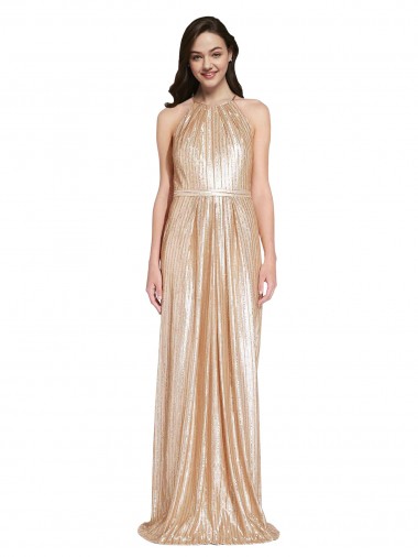 Wholesale Gold Sheath High Neck Long Prom Dress Canada