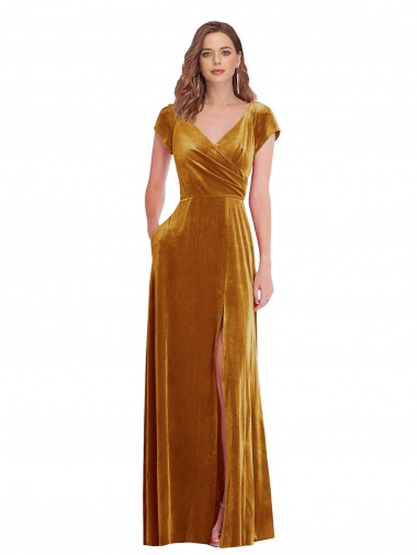 Wholesale Gold Sheath V-Neck Long Prom Dress Canada